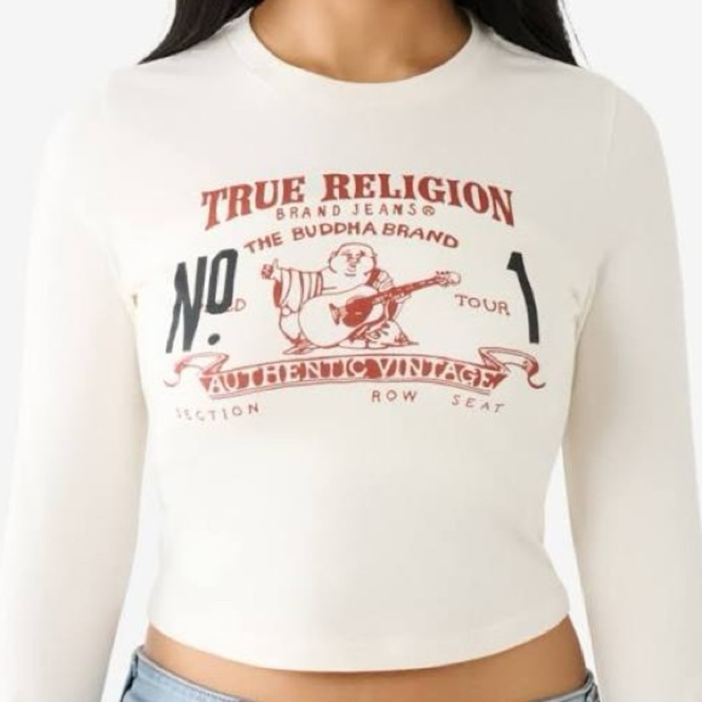 True Religion White Long Sleeve Logo Baby Tee